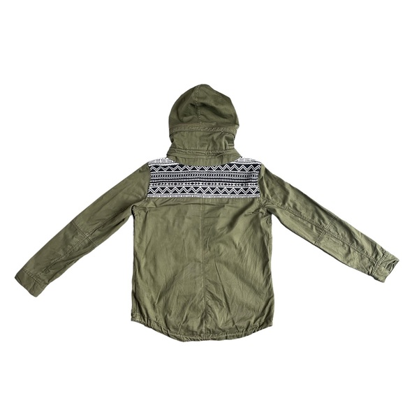 Women’s ROXY Army Green Hooded Jacket w/ Aztec Pattern & Pockets MEDIUM - Picture 6 of 9
